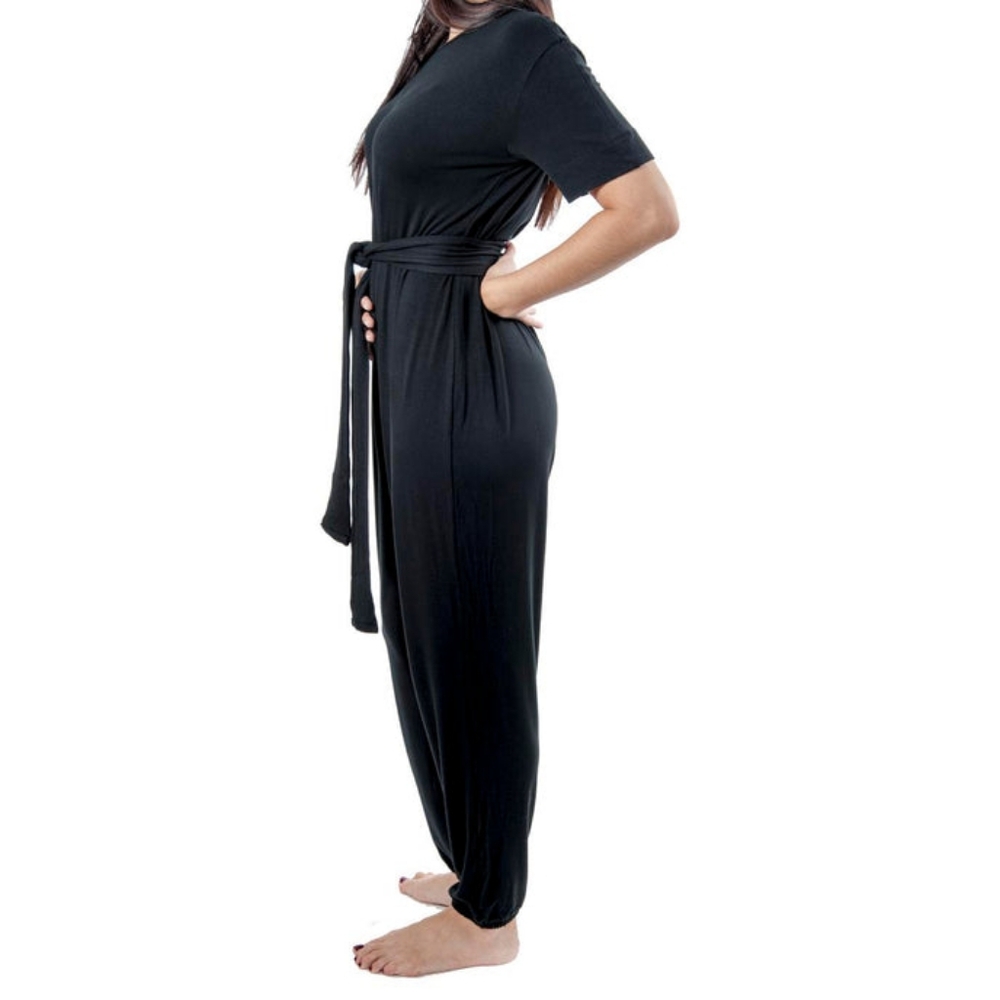 Black Slouchy Maternity Jumpsuit Jump'n Mama Soft Stretch Pregnancy Outfit - Picture 3 of 5
